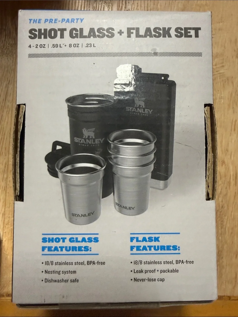 Stanley Black Shot Glass and Flask Travel Set with Stainless Cups